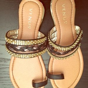 Venus Black and Gold Sandals